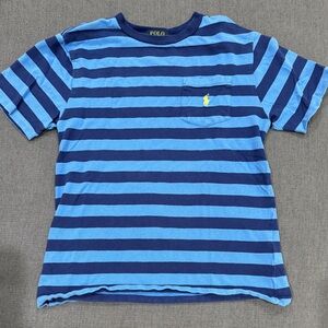 Polo by Ralph Lauren Navy & Light Blue Striped Pocket Tee with Yellow Pony